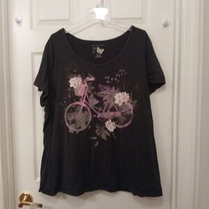 JMS Just My Style Top T-Shirt Women's Size 3XL Black Graphic Print